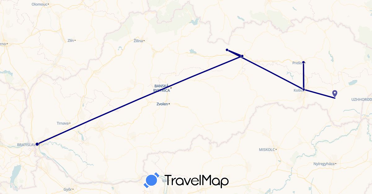 TravelMap itinerary: driving in Slovakia (Europe)